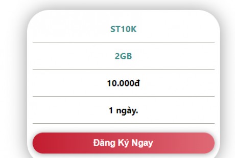 Đăng kí gói cước 4G 10k 2G sử dụng 24h của Viettel